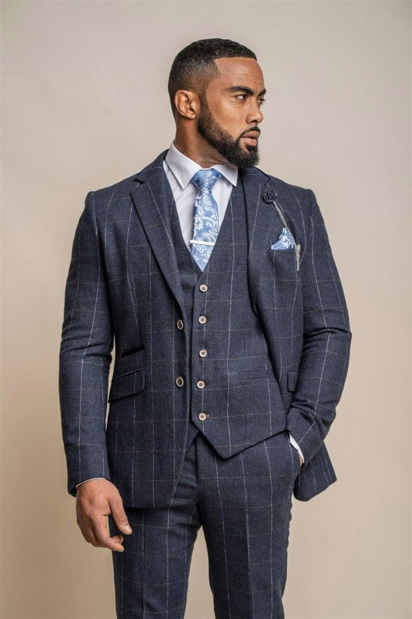 Angels navy check blazer front