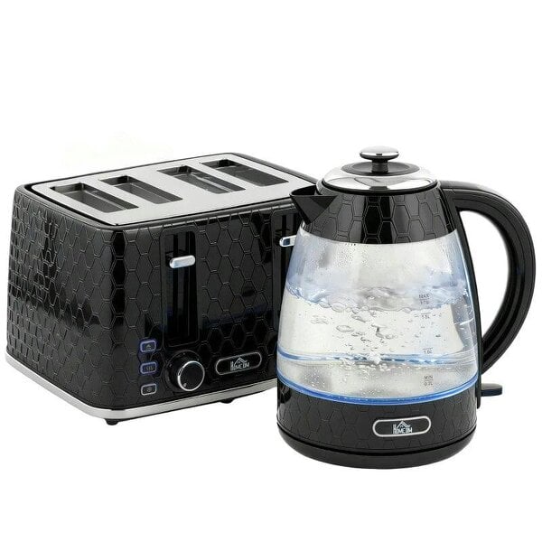 Kettle and Toaster Set, 1.7L 3000W Rapid Kettle with Strix Thermostat, 4 Slice Toaster with 7 Browning Controls, Black