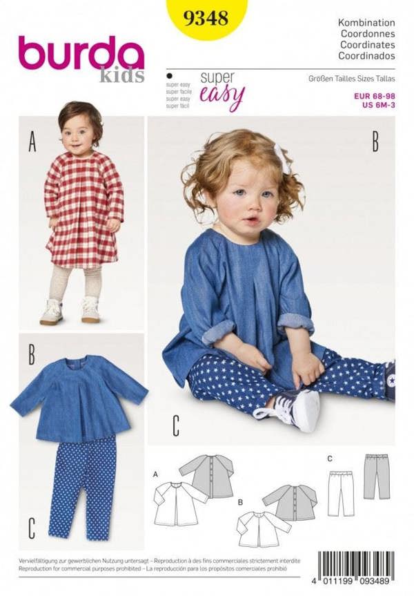 Burda Sewing Pattern 9348 Dresses, Trousers and Tops For Babies and Kids, 6 Months - 3 Years - Easy