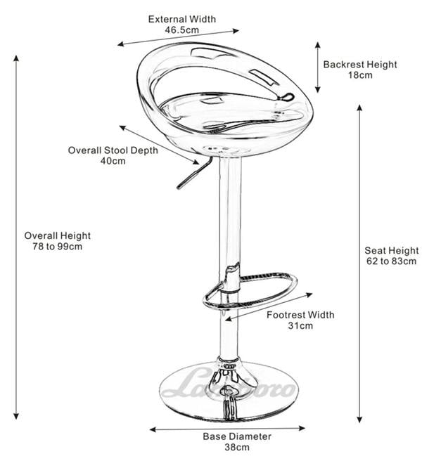 Lamboro Sorrento Swivel Bar Stool, Height Adjustable With Chrome Footrest and Back, White