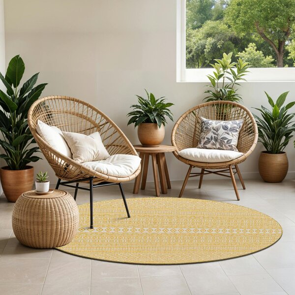 Livabliss Eagean EAG2427 Global Yellow Ivory Off-White In- & Outdoor Rug - 160 cm Round
