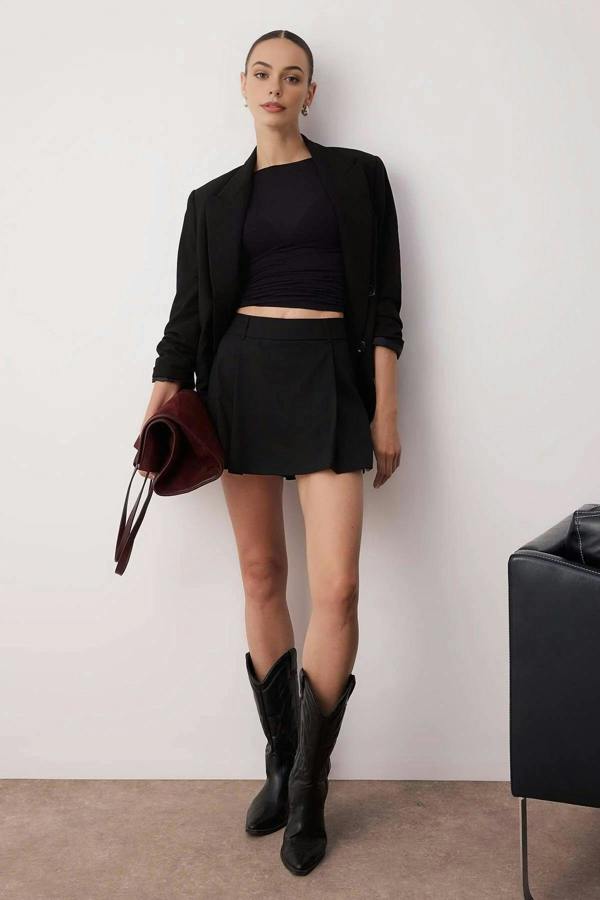 WOVCOR Pleated Woven Short Skirt