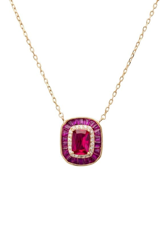 Latelita Great Gatsby Ruby Pendant Necklace Gold
