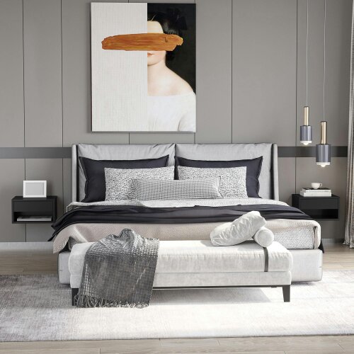 Wyld Haus Fisaro Set Of 2 High Gloss Black Floating Bedside Tables 1 Drawer 1 Shelf