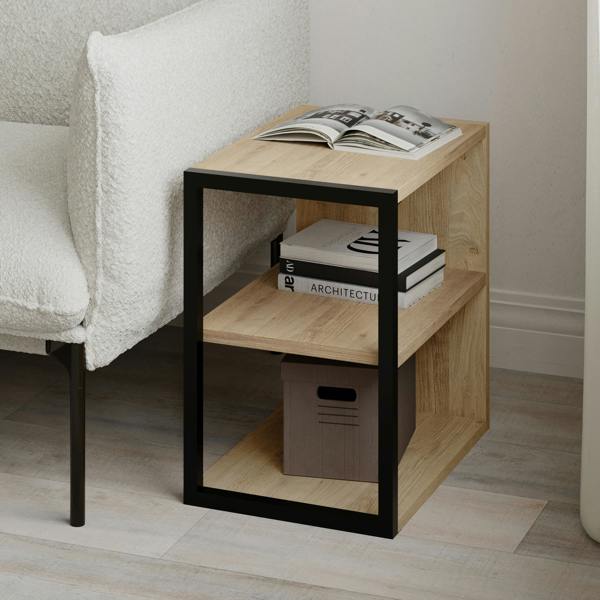 Decortie Modern Echo 3-Tier Sofa End Table, Single Small Side Table, Bedside Table with Metal Frame 30(W)x42(D)cm