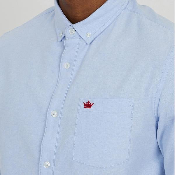Brave Soul Light Blue Cotton Long Sleeve Oxford Shirt - Light Blue Image 4
