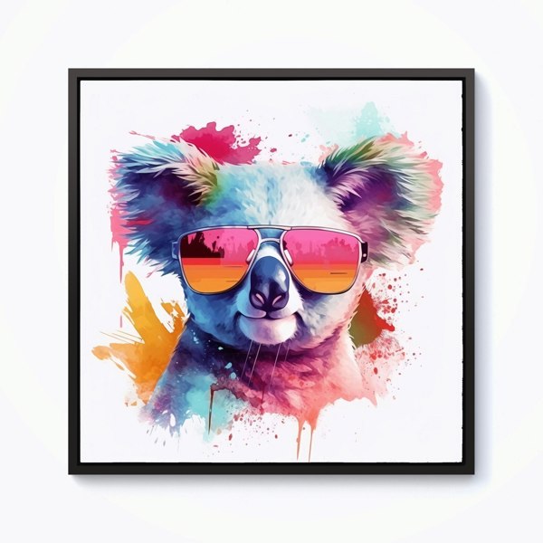 Warren Reed Colourful Splash Art Koala In Glasses Framed Canvas