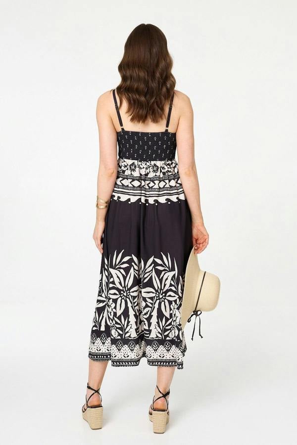 Black | Border Print Sleeveless Cami Midi Dress