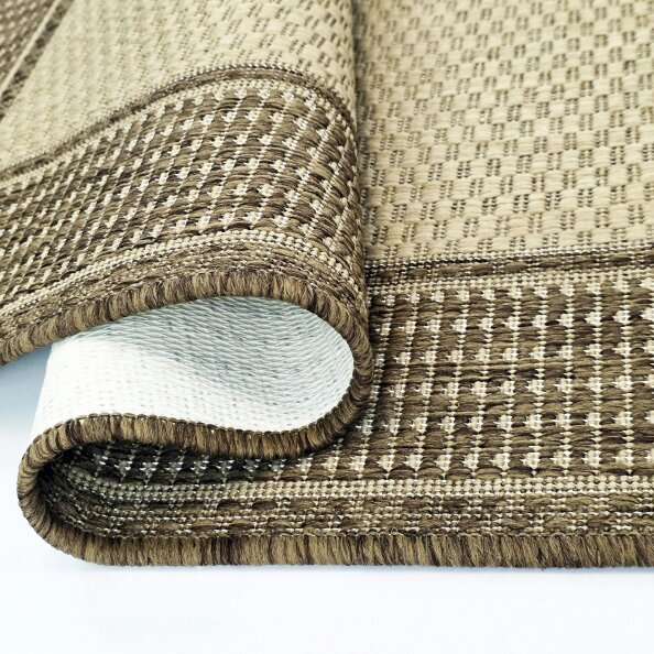 Non-Slip Beige Brown Rug Flat Weave Border Design Kitchen Dining Room Living Room Area Mat