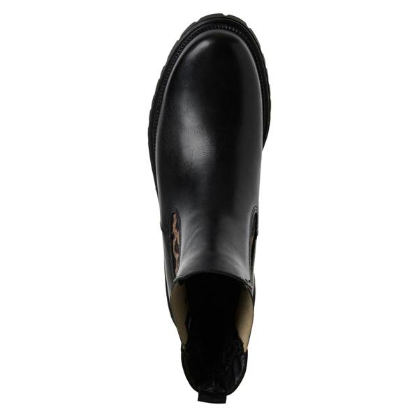 Tamaris Womens Black Leopard Leather Classic High Chelsea Ankle Boots