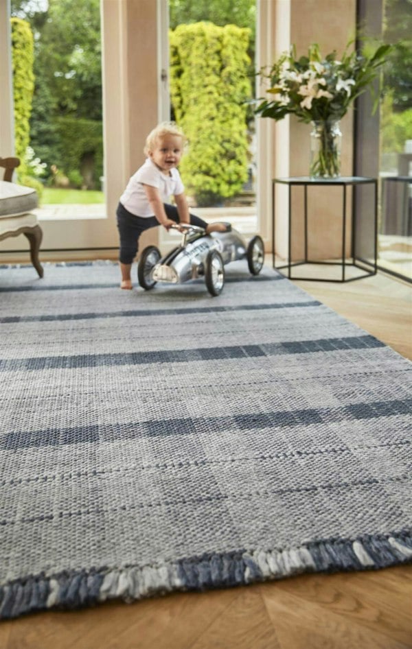 Highland Navy Checkered Rug | Sustainable Decor | The Rugs