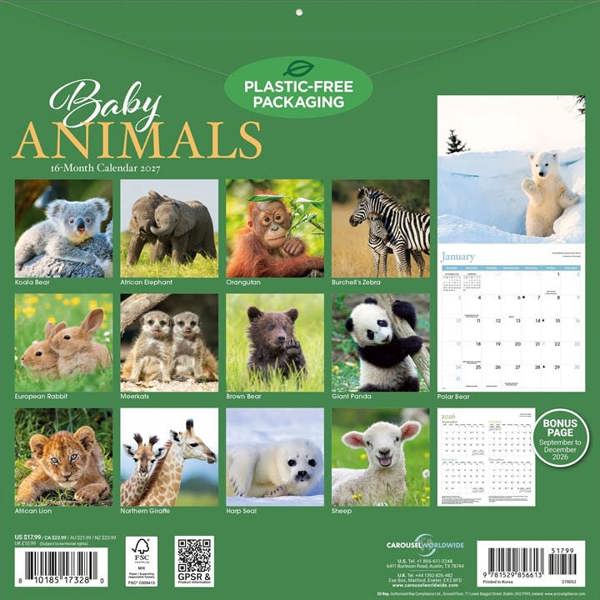 Baby Animals Calendar 2027, Wall Calendars, Month To View, Animals, Gift