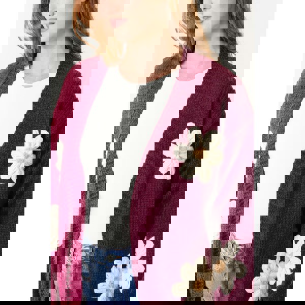 Blue Vanilla Daisy Large Flower Cardigan - Berry