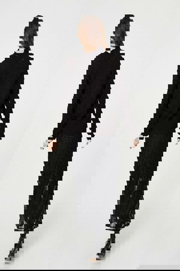 Black | Textured Knit Button Detail Jumper
