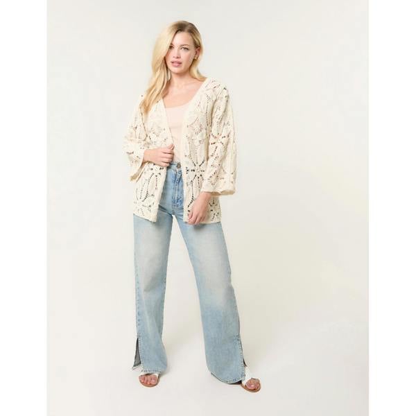 Blue Vanilla Crochet Tie Front Cardigan