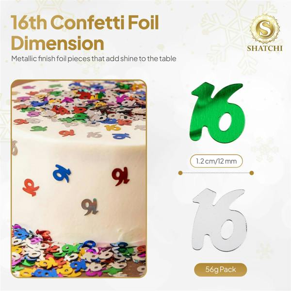 16th Birthday Multicolour Foil Metallic Confetti Party Decoration Pack for Table Tops and Displays image 1