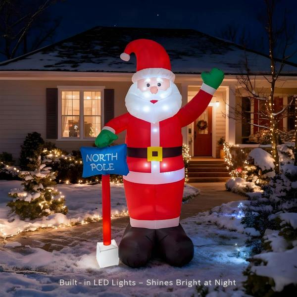 1.8m to 2.4m Inflatable Waving Santa with North Pole Sign, White LED Lights image 4