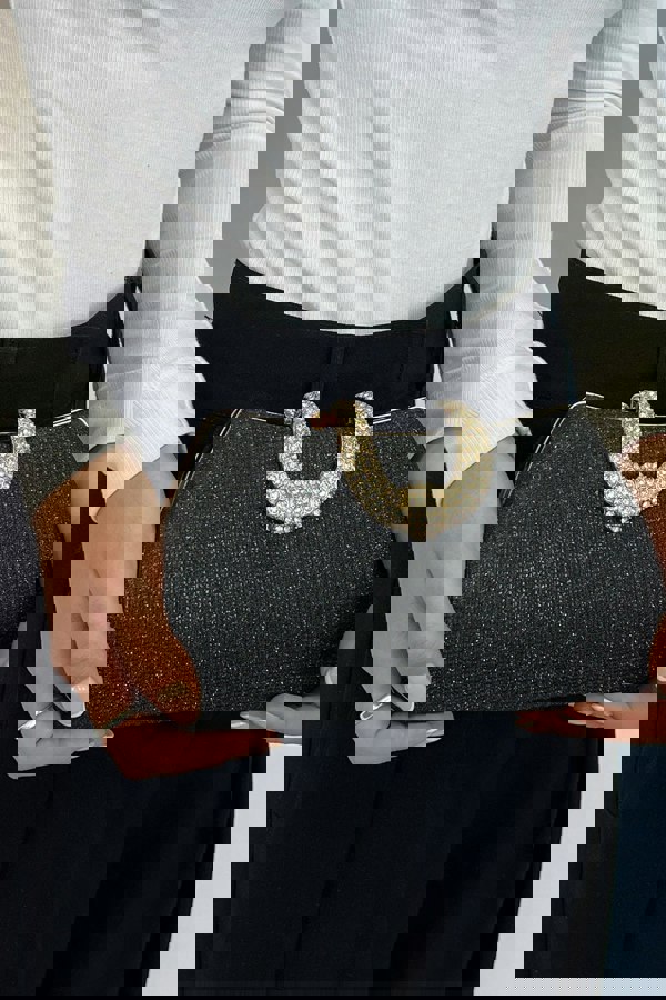 SVNX Black Shimmer Clutch Bag