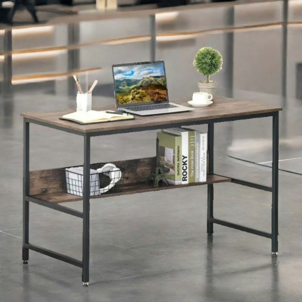 Rafaelo Mobilia Industrial Rustic 2 Tier Computer Desk