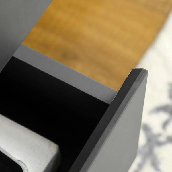 Dark grey sideboard drawer interior with smooth sliding rails