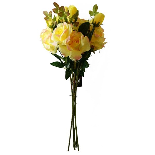 Leaf Pack of 6 x 80cm Artificial Yellow Rose Stem - 18 flowers