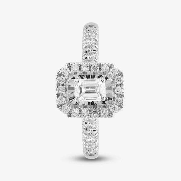 T. H. Baker 9ct White Gold 0.50ct Emerald Cut Diamond Cluster Shoulder Set Ring TH012591R
