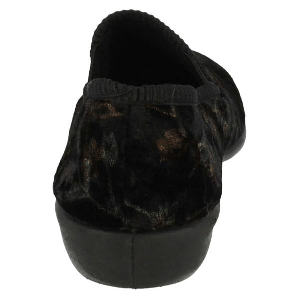 Spot On Ladies Spot On Embroided Floral Design Slippers