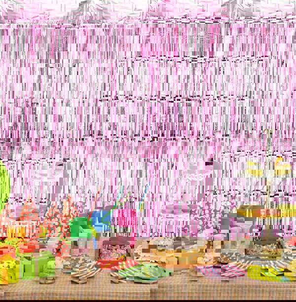 Cheetah Shimmer Tinsel Curtain, 3M x 1M Pink