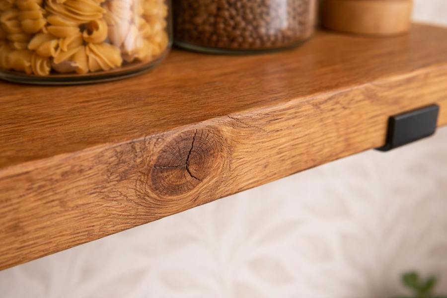Close up of natural oak reclaimed scaffold board showing grain and knots