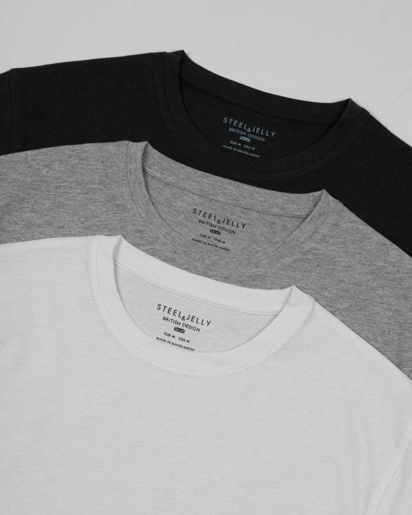Steel & Jelly Black, Grey & White 3 Pack Short Sleeve T-Shirts
