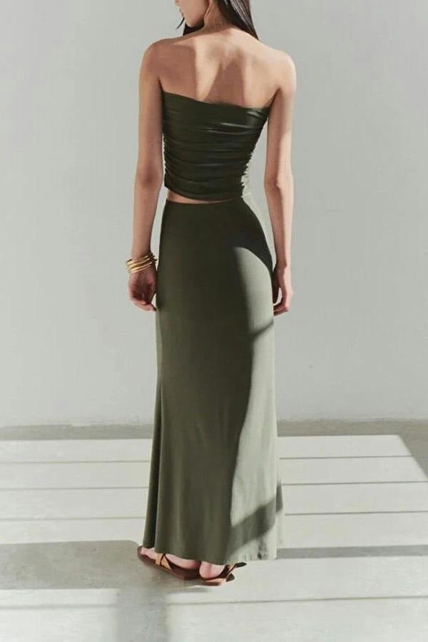 WOVCOR Strapless Knitted Elegant Blouse with Accessory Details