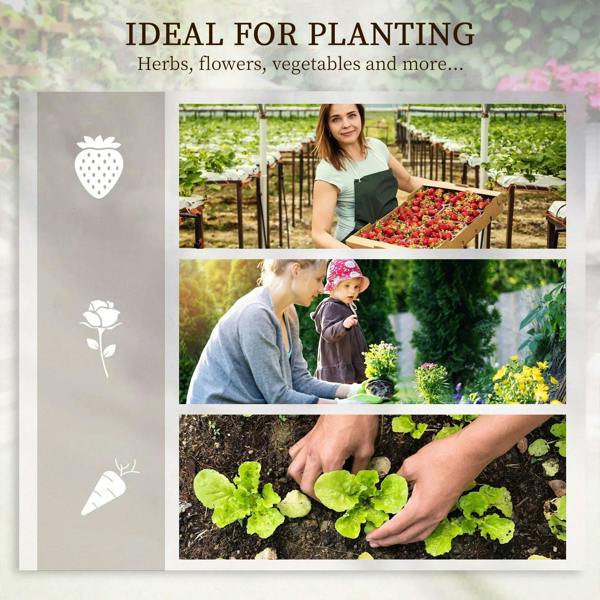 Wooden raised planter beds with trellis for planting herbs, flowers, and vegetables