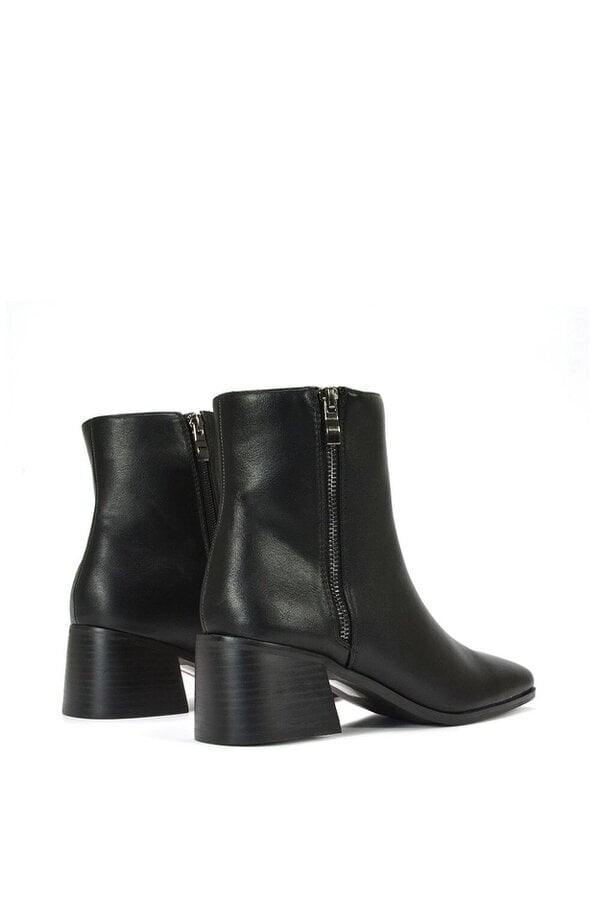 XY LONDON Square Toe Zip Up Mid Block Heel Ankle Booties