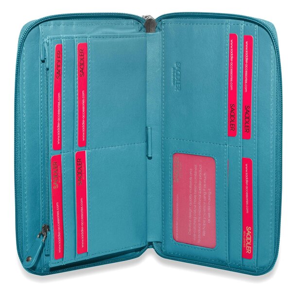 SADDLER SOPHIA Leather Zip Around Purse  - 15 Card slots, Mobile Phone Pocket,  Detachable Wrist Strap- RFID Protected
