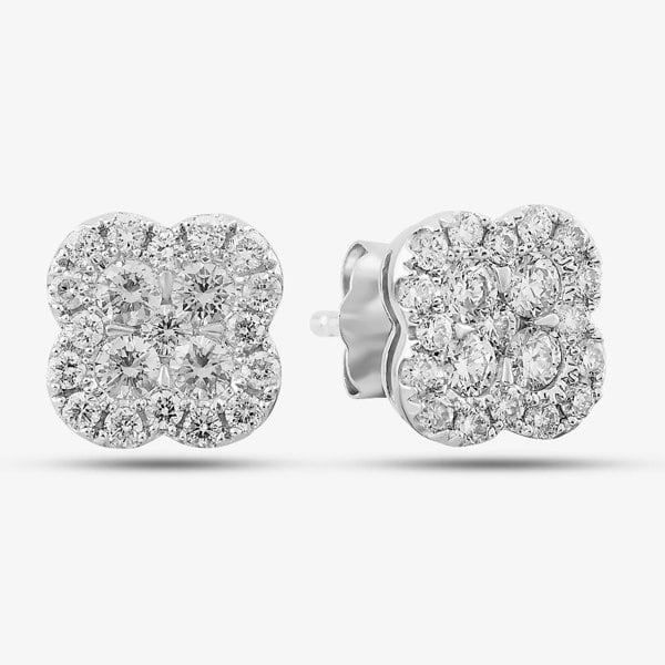 T. H. Baker 9ct White Gold Diamond Quatrefoil Cluster Stud Earrings PE04940