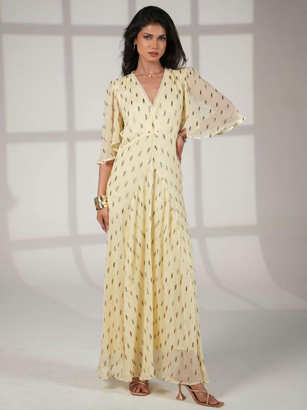 Rose & Nancy Talia Lemon Sparkle Maxi Dress