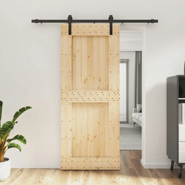 Berkfield Sliding Door with Hardware Set 85x210 cm Solid Wood Pine
