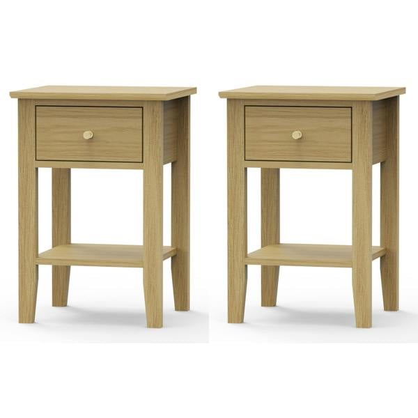 Core Products Set of 2 Henley 1-Drawer & 1-Undershelf Premium Light-Oak Effect Bedside Cabinets