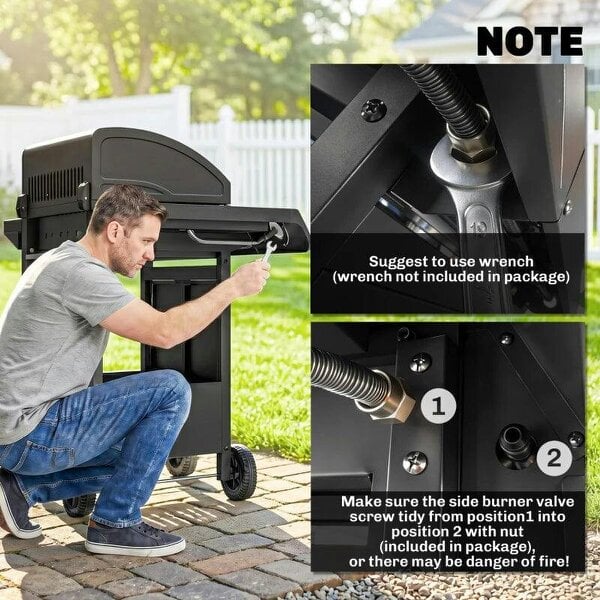 Bobobiy 3+1 Burner Gas BBQ Grill, Outdoor Barbecue Trolley with Wheels, Warming Rack, Side Shelves, Cabinet, Thermometer, 110W x 50D x 100Hcm, Black