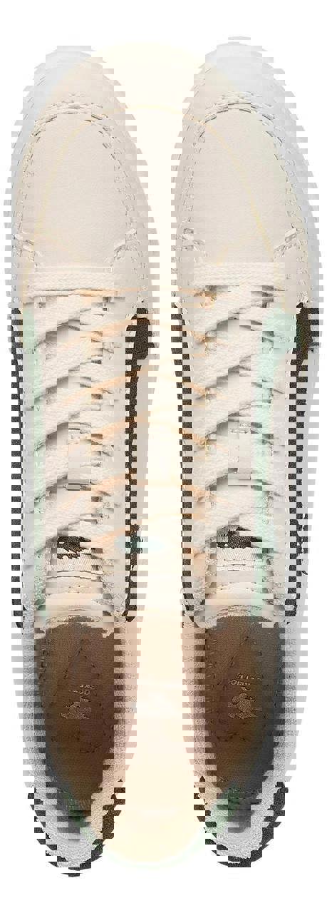 Rocket Dog Bolt Womens Casual Smart Lace Up Shoes Trainers, top view of the white sneaker with green accents, showing laces and interior logo.