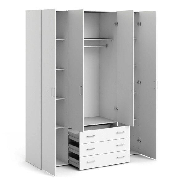 Wyld Haus Munich White Wooden Wardrobe 4 Doors 3 Drawers 3 Shelves
