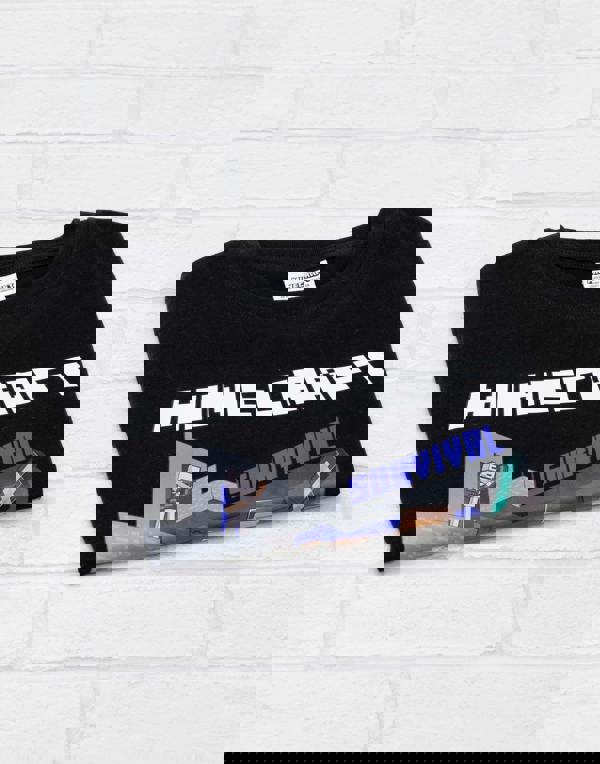 Minecraft Boys Black Alex And Steve Placement Print Short Sleeved T-Shirt