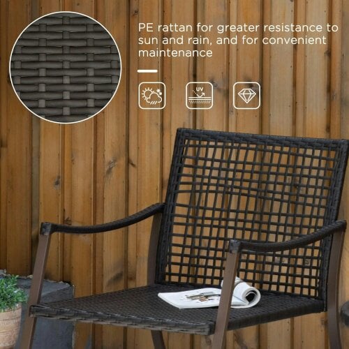 Bobobiy Rattan Bistro Set, 3 Pieces Wicker Garden Set with Rocking Chairs and Round Glass Top Coffee Table, Brown