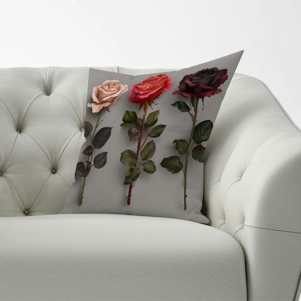 Warren Reed 3 Red And Pink Roses Cushions