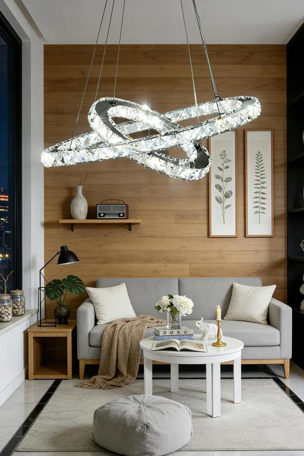 Modern 2-Tier Adjustable Crystal LED Pendant Light 40+60cm