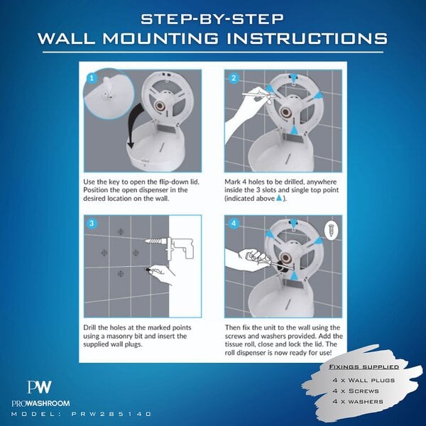 ProWashroom Pro Washroom Jumbo Toilet Roll Dispenser Wall-Mounted, Lockable, ABS Durable White Matte Finish
