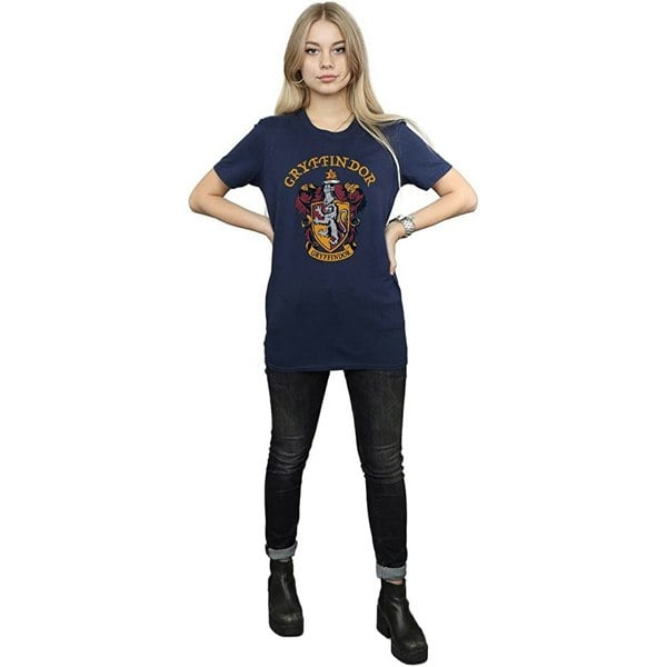 Harry Potter Womens Gryffindor Cotton Boyfriend T-Shirt - Navy Blue