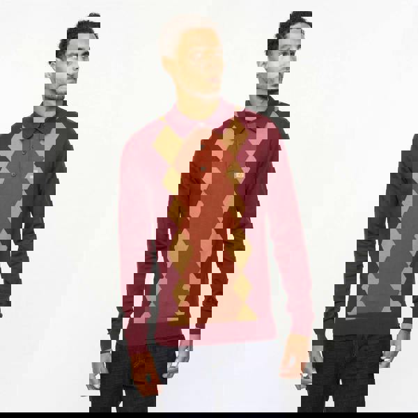 Gabicci V55GM02 Mens Bond Long Sleeve Knitted Three Button Polo Gabicci Vintage - MULBERRY