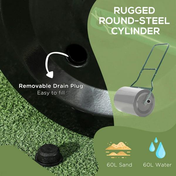 Close-up of black roller cylinder with removable drain plug and fill inlet