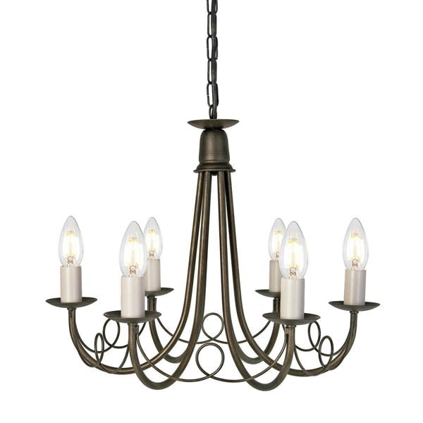 6 Bulb Chandelier Hanging Pendant LIght Ivory Gold LED E14 60W Bulb Loops